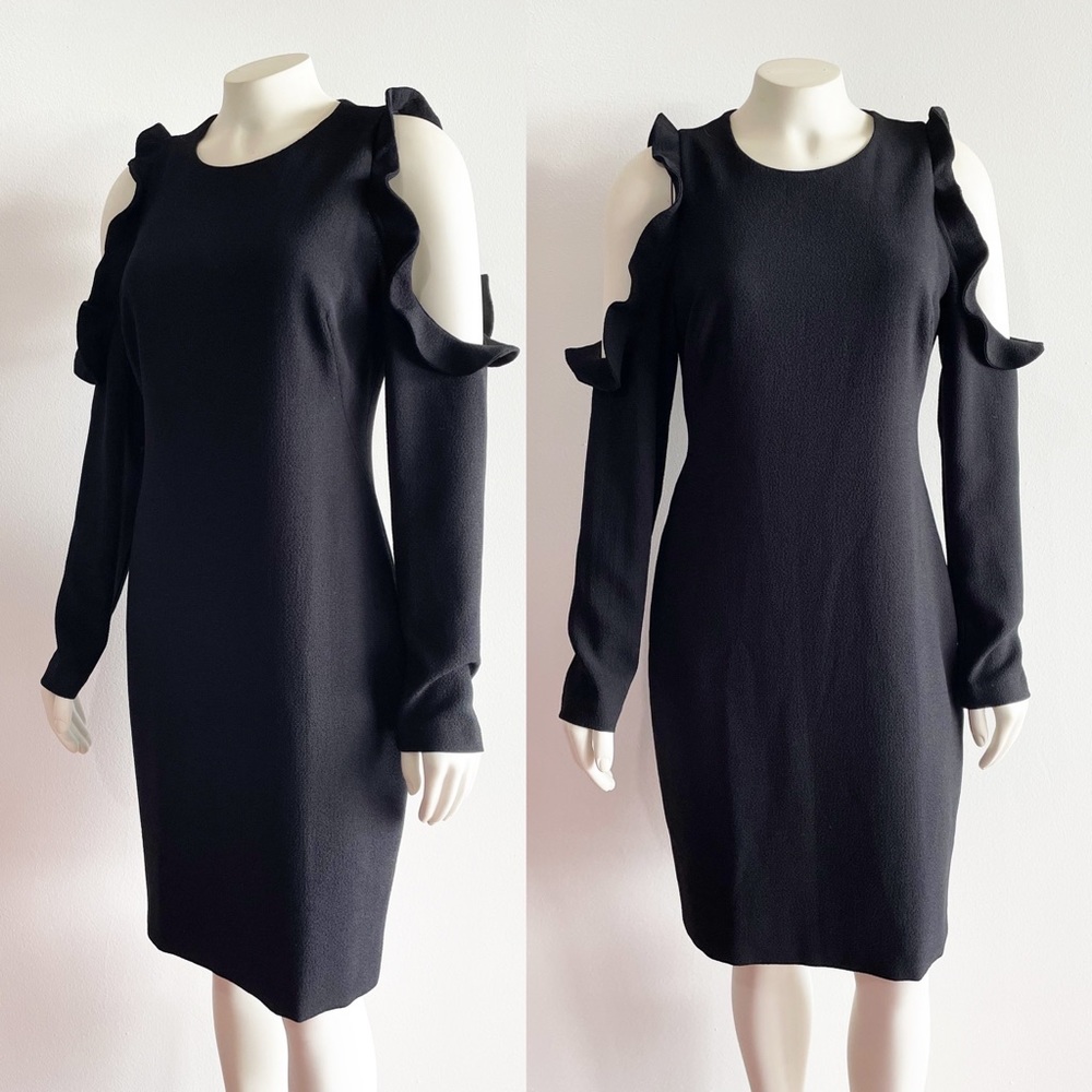 Black Halo Rocco Cold Shoulder Ruffle Sheath Black Dress Size 6